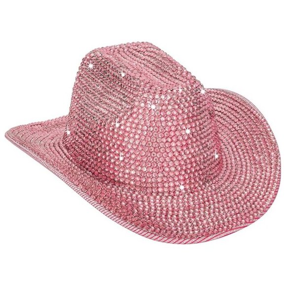 NWT Sparkling Bling Rhinestone Barbie Pink Cowboy Hat Halloween Costume … - Picture 2 of 8